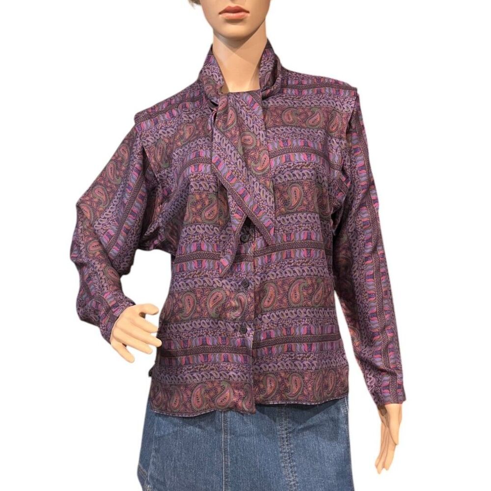 PROPHECY RARE Vintage 1970's Purple Paisley Blouse Rayon Sz 8